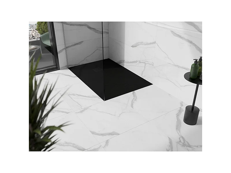 Mexen Stone+ composite rectangular shower tray 140 x 90 cm, black, black cover - 44709014-B