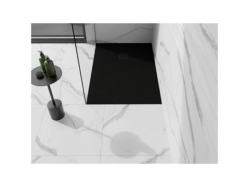 Mexen Stone+ composite rectangular shower tray 140 x 90 cm, black, black cover - 44709014-B