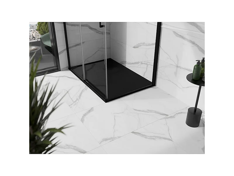 Mexen Stone+ composite rectangular shower tray 140 x 90 cm, black, black cover - 44709014-B