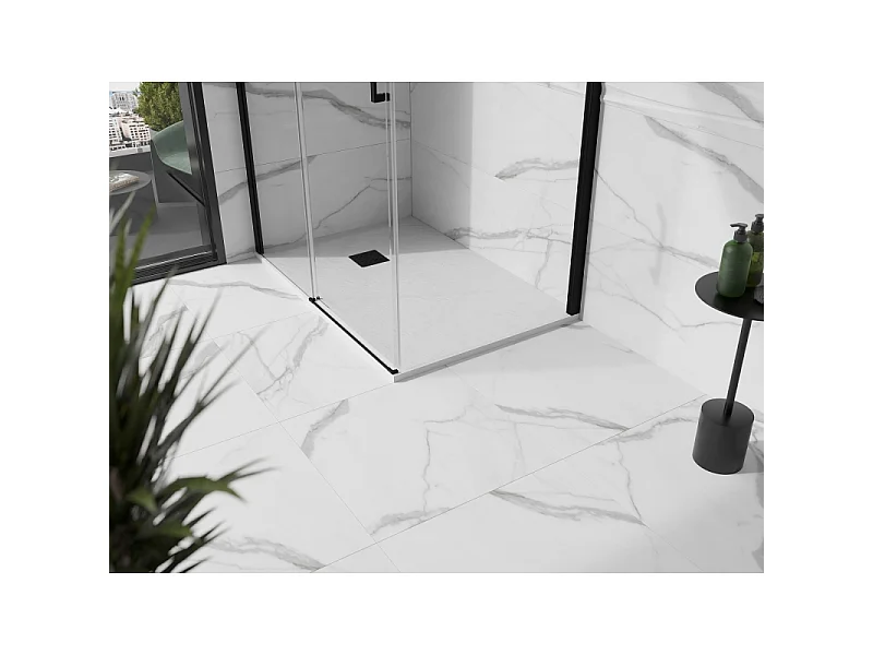 Mexen Stone+ plato de ducha de composite rectangular de 90 x 80 cm, blanco, cubierta negra - 44108090-B