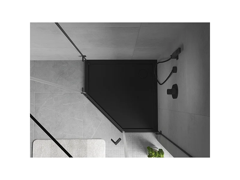 Mexen Flow Fünfeck-Duschtasse Slim 80 x 80 cm, Schwarz Matt - 46P708080