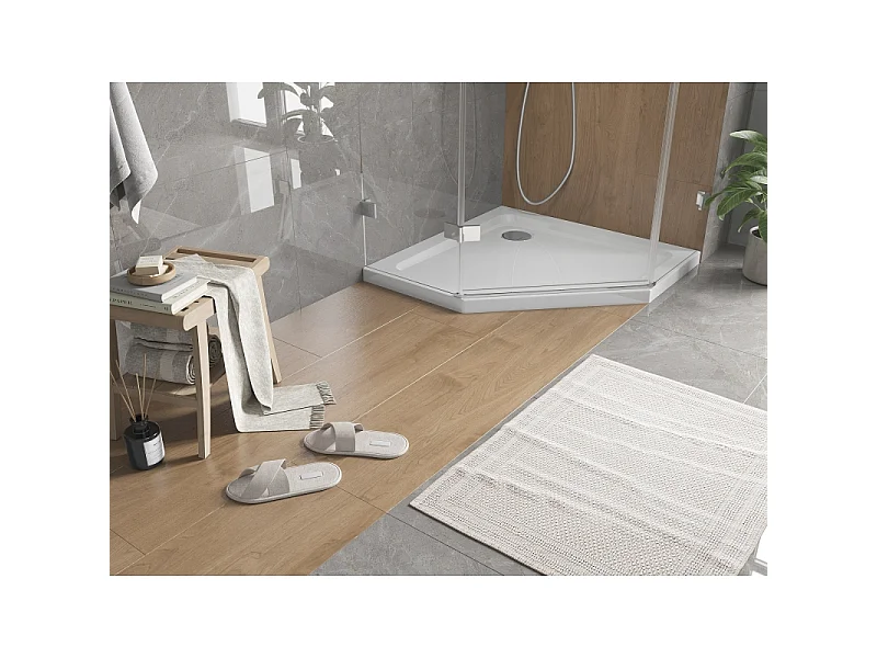 Mexen Flat fünfeckige Duschwanne Slim 80 x 80 cm, weiß, Siphon Chrom - 41P108080