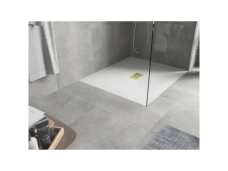 Mexen Hugo plato de ducha rectangular SMC 110 x 100 cm, blanco, cubierta dorada - 42101011-G