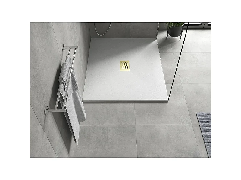 Mexen Hugo plato de ducha rectangular SMC 110 x 100 cm, blanco, cubierta dorada - 42101011-G