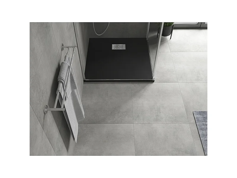 Mexen Hugo brodzik kwadratowy SMC 80 x 80 cm, czarny, maskownica inox - 42708080-X