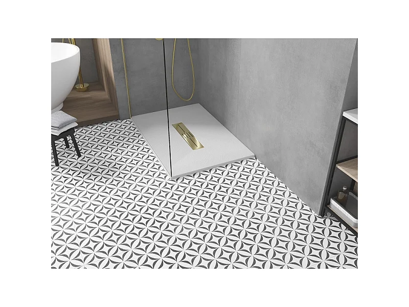 Mexen Toro plato de ducha rectangular SMC 140 x 70 cm, blanco, cubierta dorada - 43107014-G