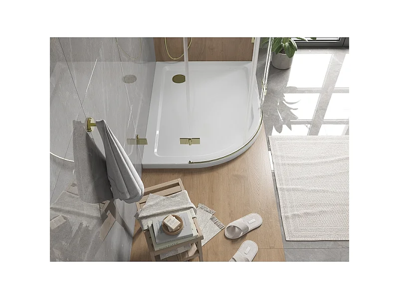 Mexen Flat plato de ducha semicircular slim derecho 120 x 80 cm, blanco, sifón dorado - 41108012P-G