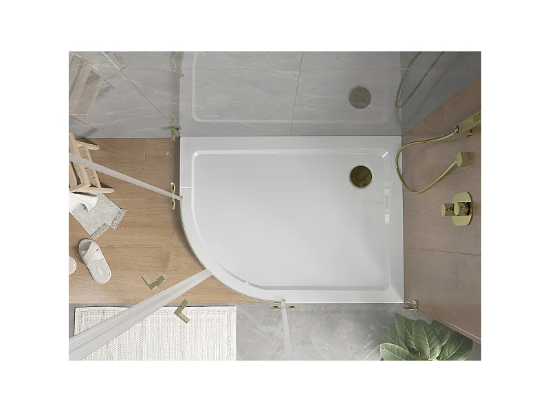Mexen Flat plato de ducha semicircular slim derecho 120 x 80 cm, blanco, sifón dorado - 41108012P-G