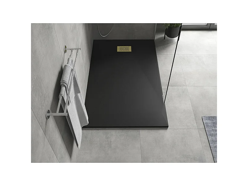 Mexen Hugo receveur rectangulaire SMC 160 x 90 cm, noir, cache doré - 42709016-G