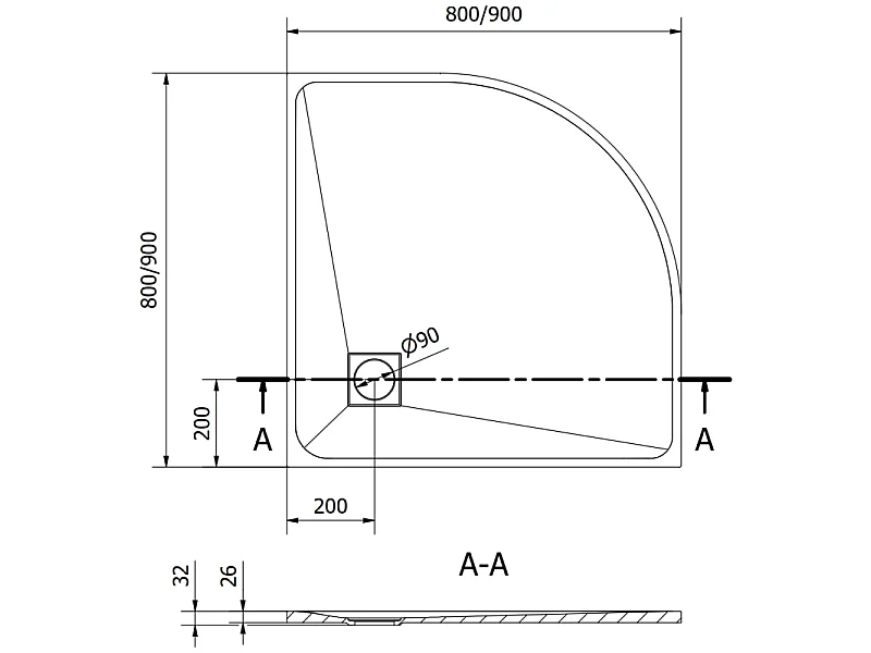 Mexen Bert halfronde SMC douchebak 90 x 90 cm, zwart - 4KR709090