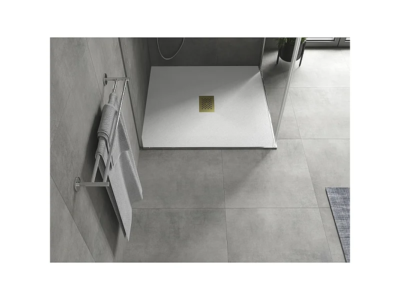 Mexen Hugo square shower tray SMC 100 x 100 cm, white, gold cover - 42101010-G