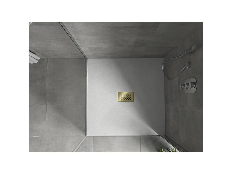 Mexen Hugo square shower tray SMC 100 x 100 cm, white, gold cover - 42101010-G