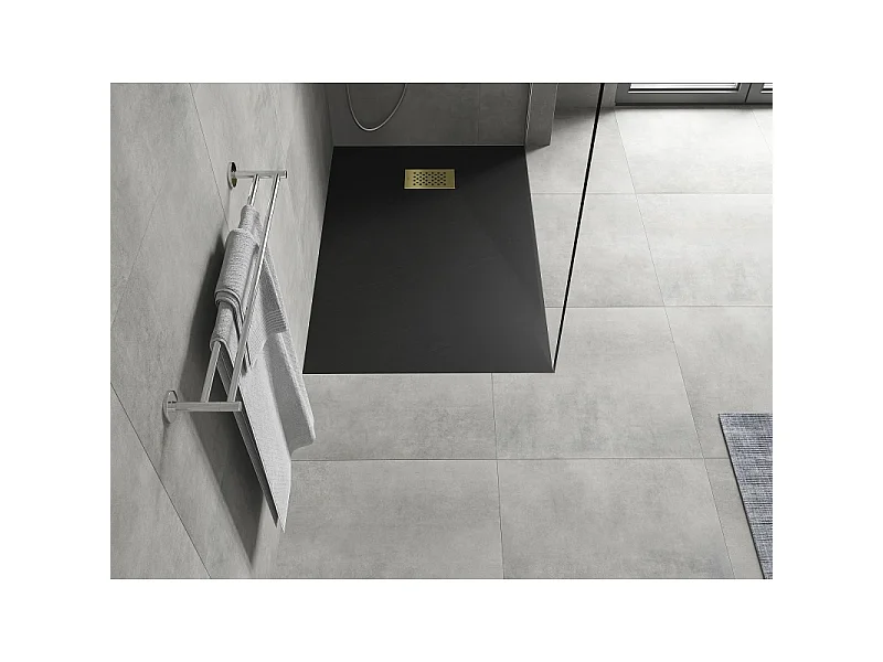 Mexen Hugo receveur de douche rectangulaire SMC 100 x 80 cm, noir, cache doré - 42708010-G