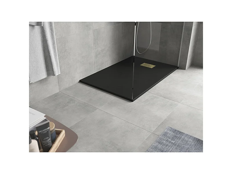 Mexen Hugo receveur de douche rectangulaire SMC 100 x 80 cm, noir, cache doré - 42708010-G
