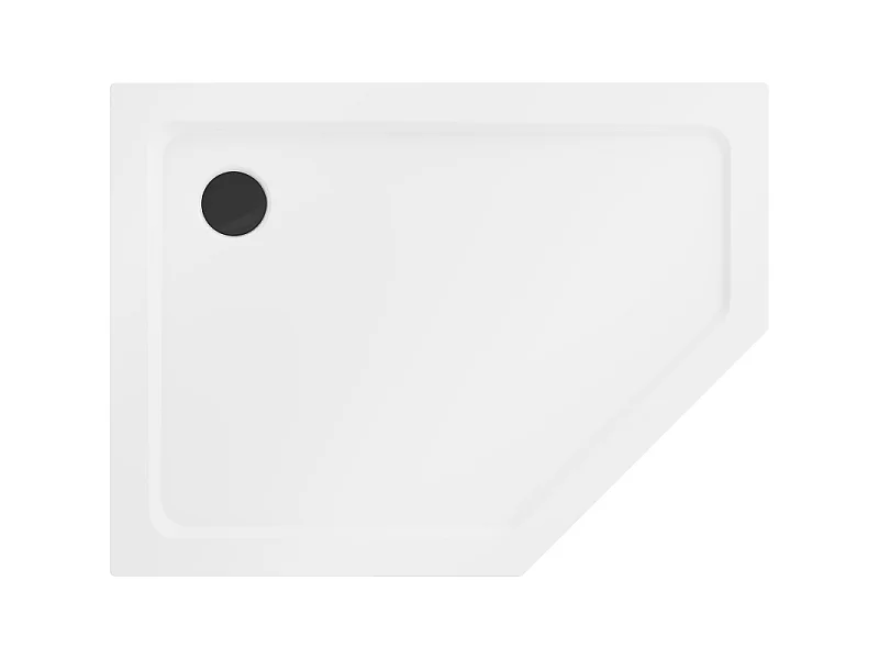 Mexen Flat vijfhoekige slanke douchebak links 100 x 90 cm, wit, sifon zwart - 41P109010L-B