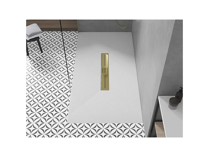 Mexen Toro plato de ducha rectangular SMC 150 x 80 cm, blanco, cubierta dorada - 43108015-G