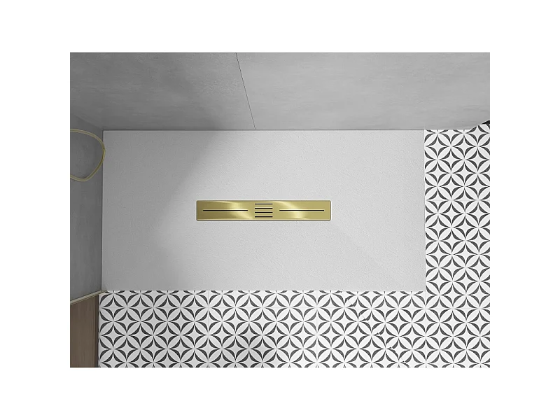 Mexen Toro plato de ducha rectangular SMC 150 x 80 cm, blanco, cubierta dorada - 43108015-G