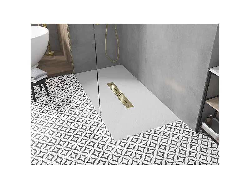 Mexen Toro plato de ducha rectangular SMC 200 x 90 cm, blanco, cubierta dorada - 43109020-G