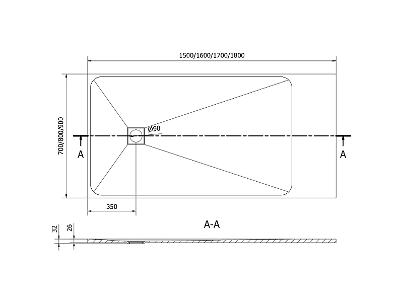 Mexen Bert rechthoekige douchebak SMC 160 x 90 cm, wit - 4K109016