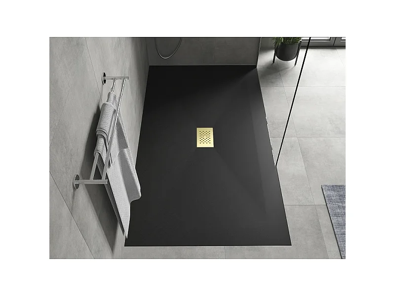 Mexen Hugo ducha rectangular SMC 150 x 100 cm, negro, cubierta dorada - 42701015-G