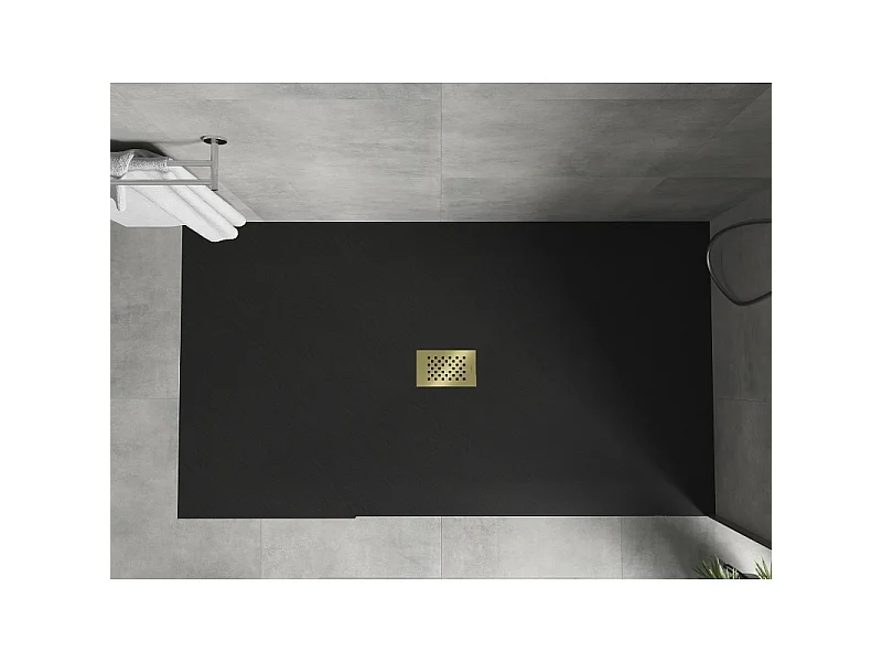 Mexen Hugo ducha rectangular SMC 150 x 100 cm, negro, cubierta dorada - 42701015-G