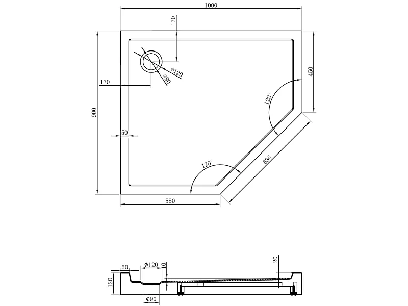 Mexen Flow+ piatto doccia pentagonale sinistro 100 x 90 cm, bianco lucido - 46P109010LH