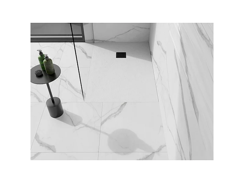 Mexen Stone+ plato de ducha de composite rectangular 130 x 70 cm, blanco, cubierta negra - 44107013-B