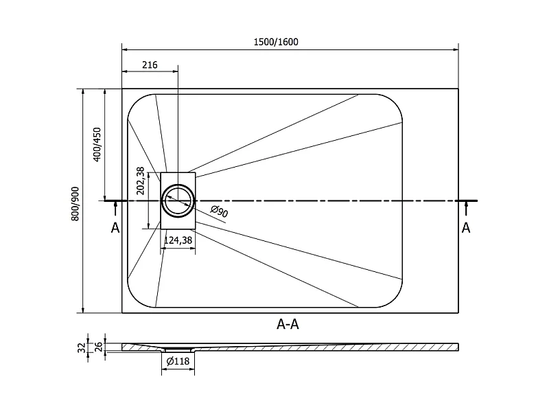 Mexen Hugo rechthoekige SMC douchebak 150 x 80 cm, wit - 42108015