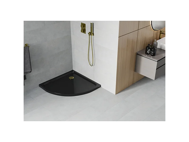 Mexen Flat Halbrunde Slim-Duschwanne 70 x 70 cm, schwarz, Abfluss Gold - 41707070G