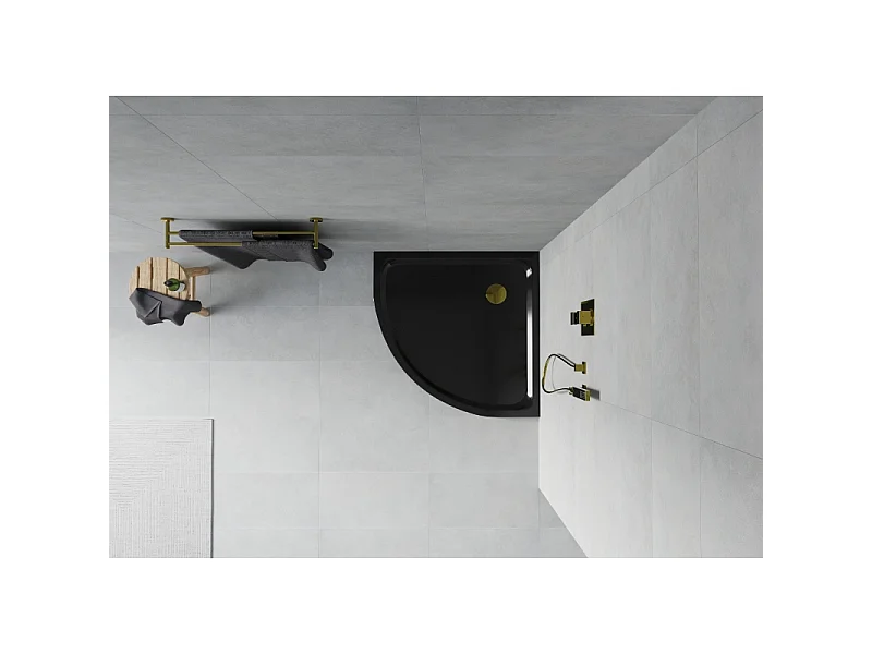 Mexen Flat Halbrunde Slim-Duschwanne 70 x 70 cm, schwarz, Abfluss Gold - 41707070G