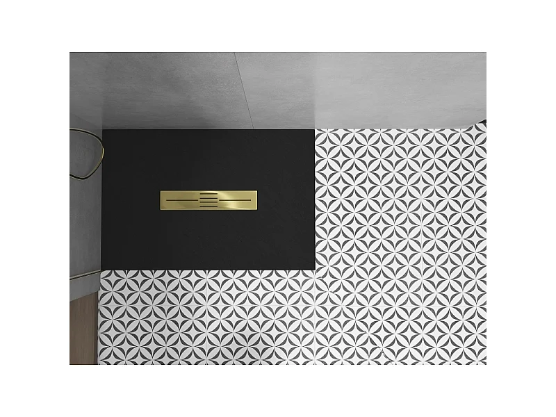 Mexen Toro receveur de douche rectangulaire SMC 130 x 90 cm, noir, cache doré - 43709013-G