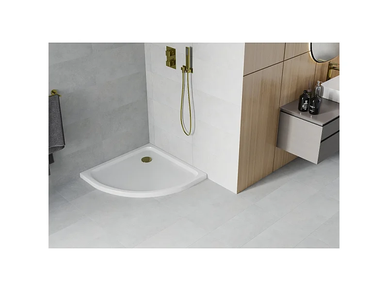 Mexen Flat halfronde douchebak slim 100 x 100 cm, wit, sifon goud - 41101010G