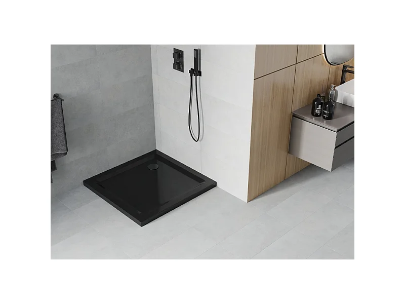 Mexen Flat quadratische Duschtasse Slim 100 x 100 cm, schwarz, schwarzer Siphon - 40701010B