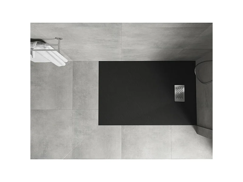 Mexen Hugo rectangular shower tray SMC 100 x 80 cm, black, inox cover - 42708010-X