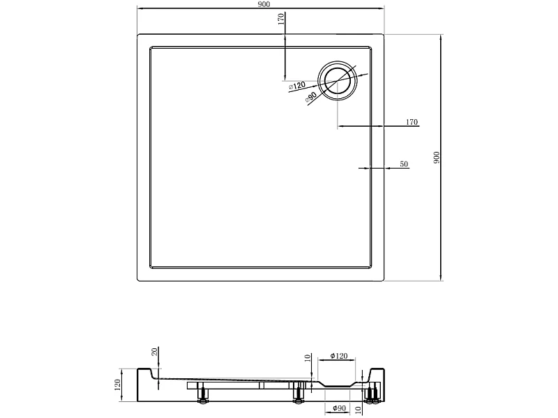 Mexen Flow+ kwadrant douchebak 90 x 90 cm, zwart mat - 46S709090H
