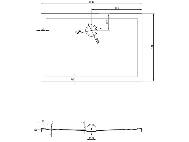 Mexen Flow rechthoekige douchebak slim 80 x 70 cm, wit glans - 46R107080