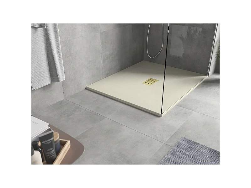 Mexen Hugo receveur de douche rectangulaire SMC 120 x 100 cm, beige, cache doré - 42691012-G