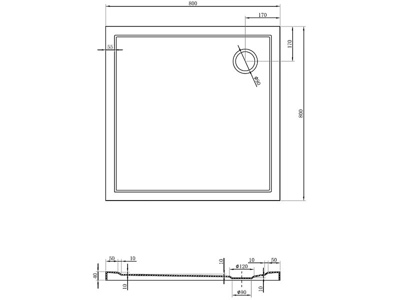 Mexen Flow Quadratischer Duschboden Slim 80 x 80 cm, weißer Glanz - 46S108080