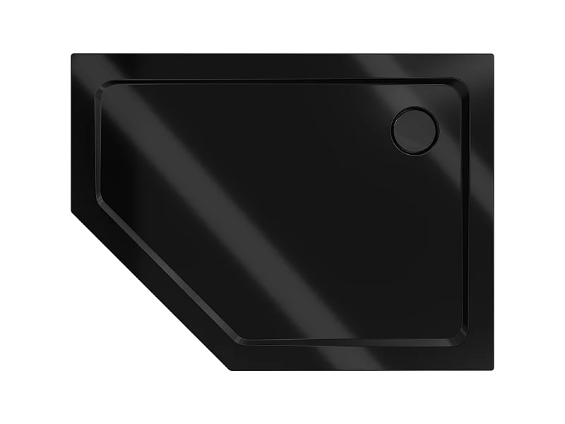 Mexen Flat Fünfeckige Duschwanne Slim Rechts 100 x 80 cm, Schwarz, Siphon Schwarz - 41P708010R-B