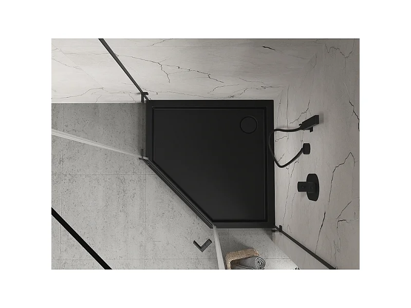 Mexen Flow+ Fünfeck-Duschwanne 80 x 80 cm, Schwarz Matt - 46P708080H
