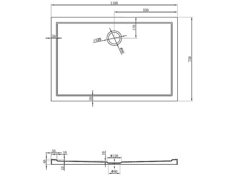 Mexen Flow rechthoekige slanke douchebak 110 x 75 cm, wit glans - 46R107511