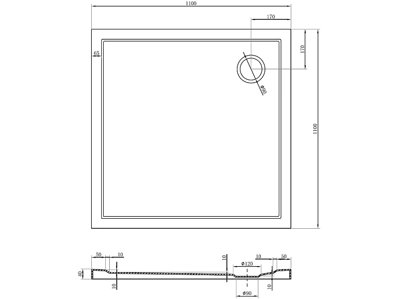 Mexen Flow douchebak vierkant slim 110 x 110 cm, wit glans - 46S101111
