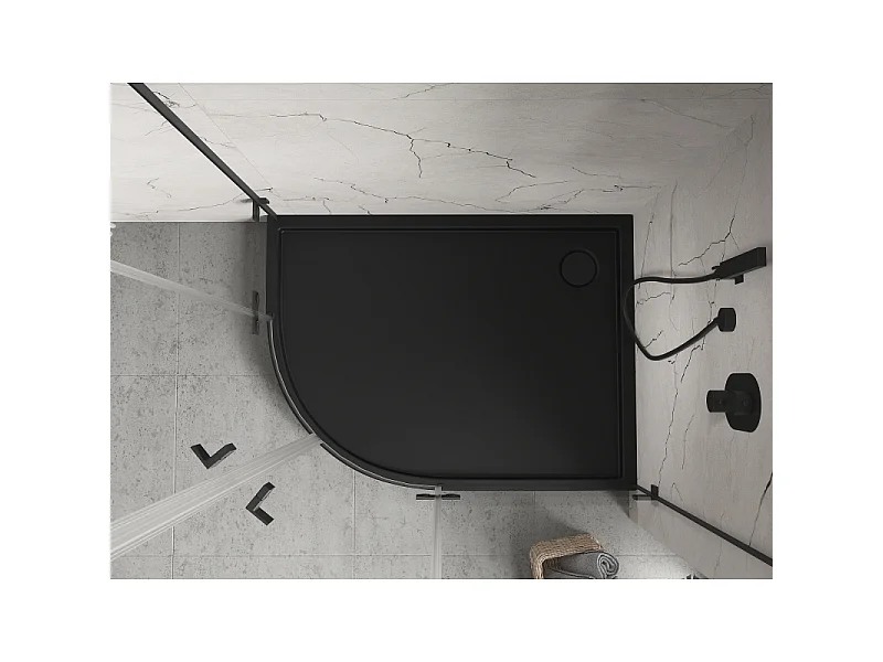 Mexen Flow+ asymmetrical right semi-circular shower tray 100 x 80 cm, black matte - 46Q708010RH