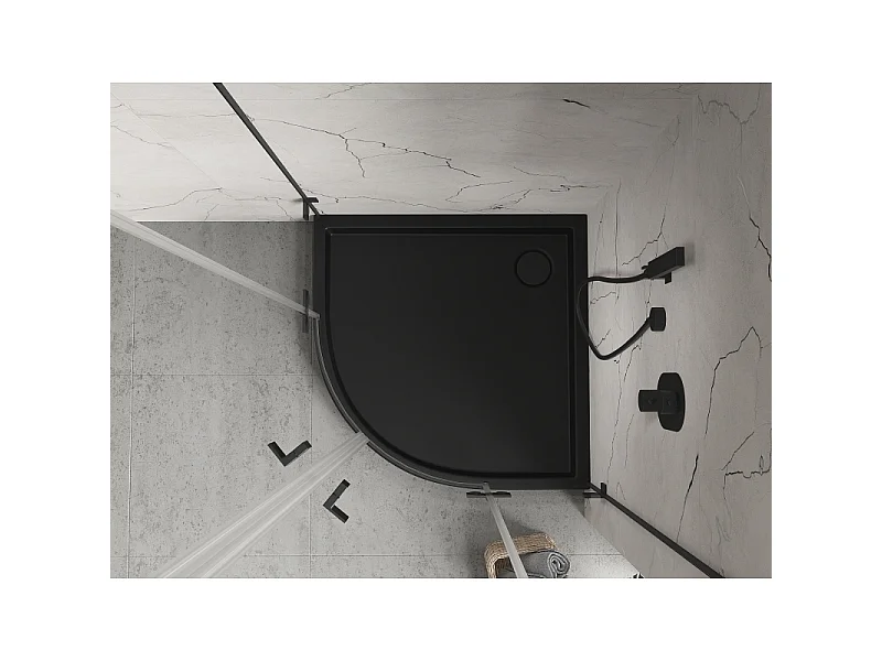 Mexen Flow+ semicircular shower tray 80 x 80 cm, black matte - 46Q708080H
