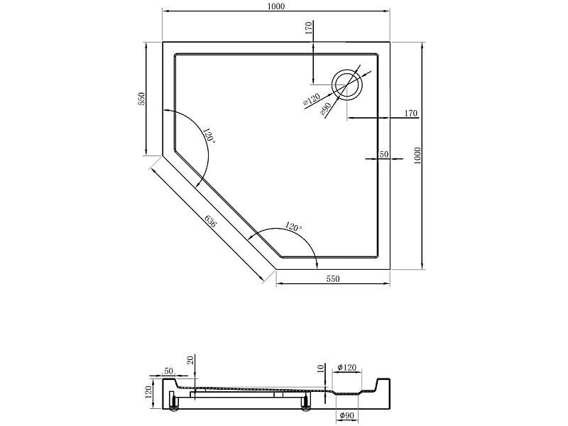 Mexen Flow+ pentagonalen tuš kad 100 x 100 cm, črna mat - 46P701010H