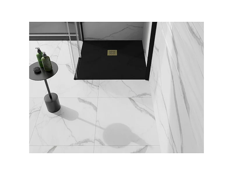 Mexen Stone+ receveur de douche composite carré 90 x 90 cm, noir, cache doré - 44709090-G