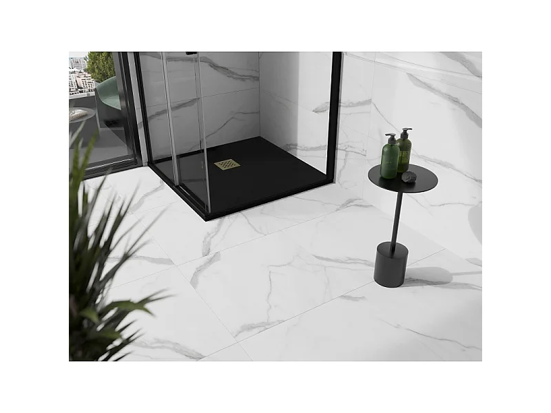 Mexen Stone+ receveur de douche composite carré 90 x 90 cm, noir, cache doré - 44709090-G