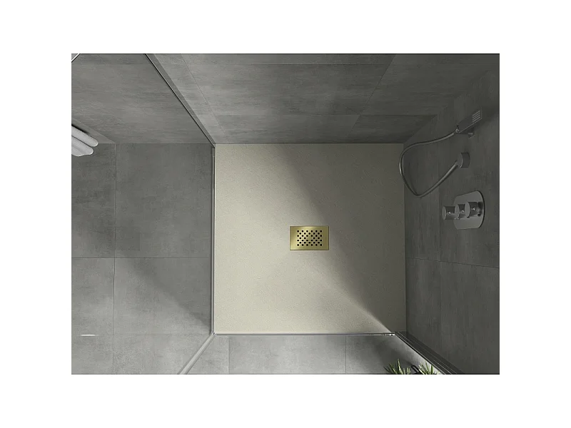 Mexen Hugo receveur de douche carré SMC 100 x 100 cm, beige, cache-douche doré - 42691010-G
