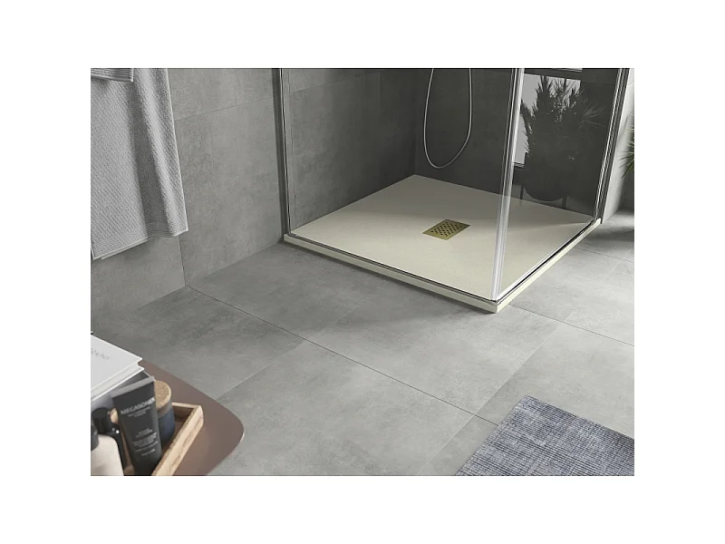 Mexen Hugo receveur de douche carré SMC 100 x 100 cm, beige, cache-douche doré - 42691010-G