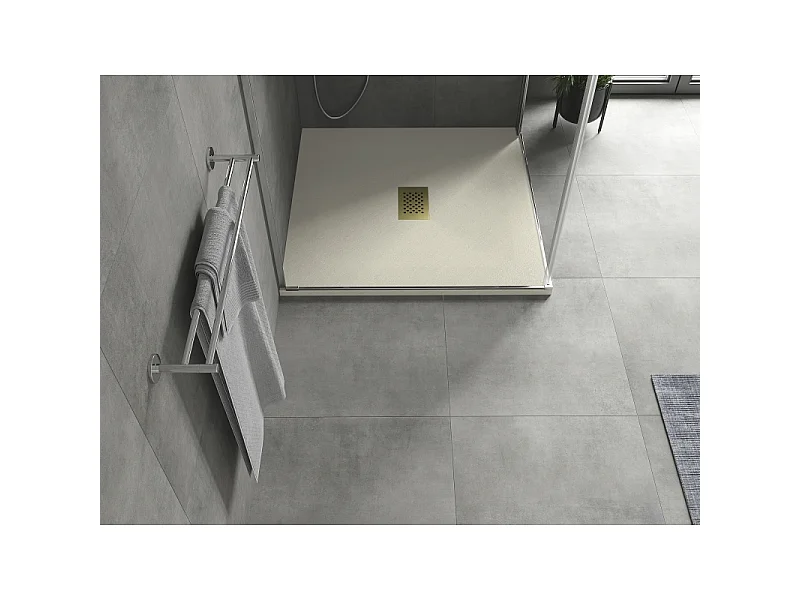 Mexen Hugo receveur de douche carré SMC 100 x 100 cm, beige, cache-douche doré - 42691010-G